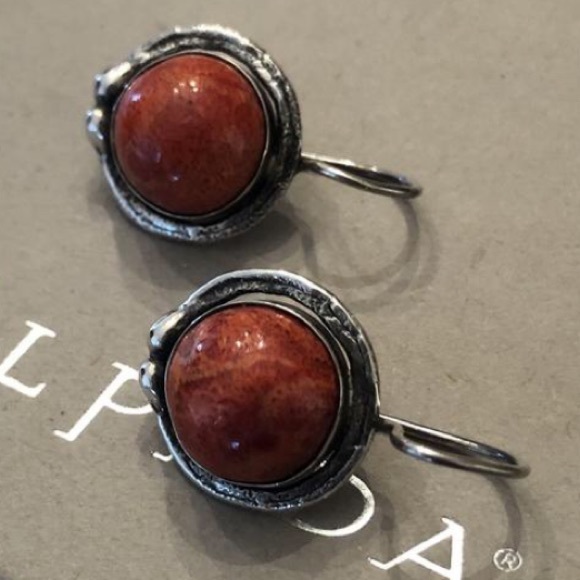 Vintage Silpada Sterling Silver Red Sponge Coral Earrings W0876 - Picture 4 of 16